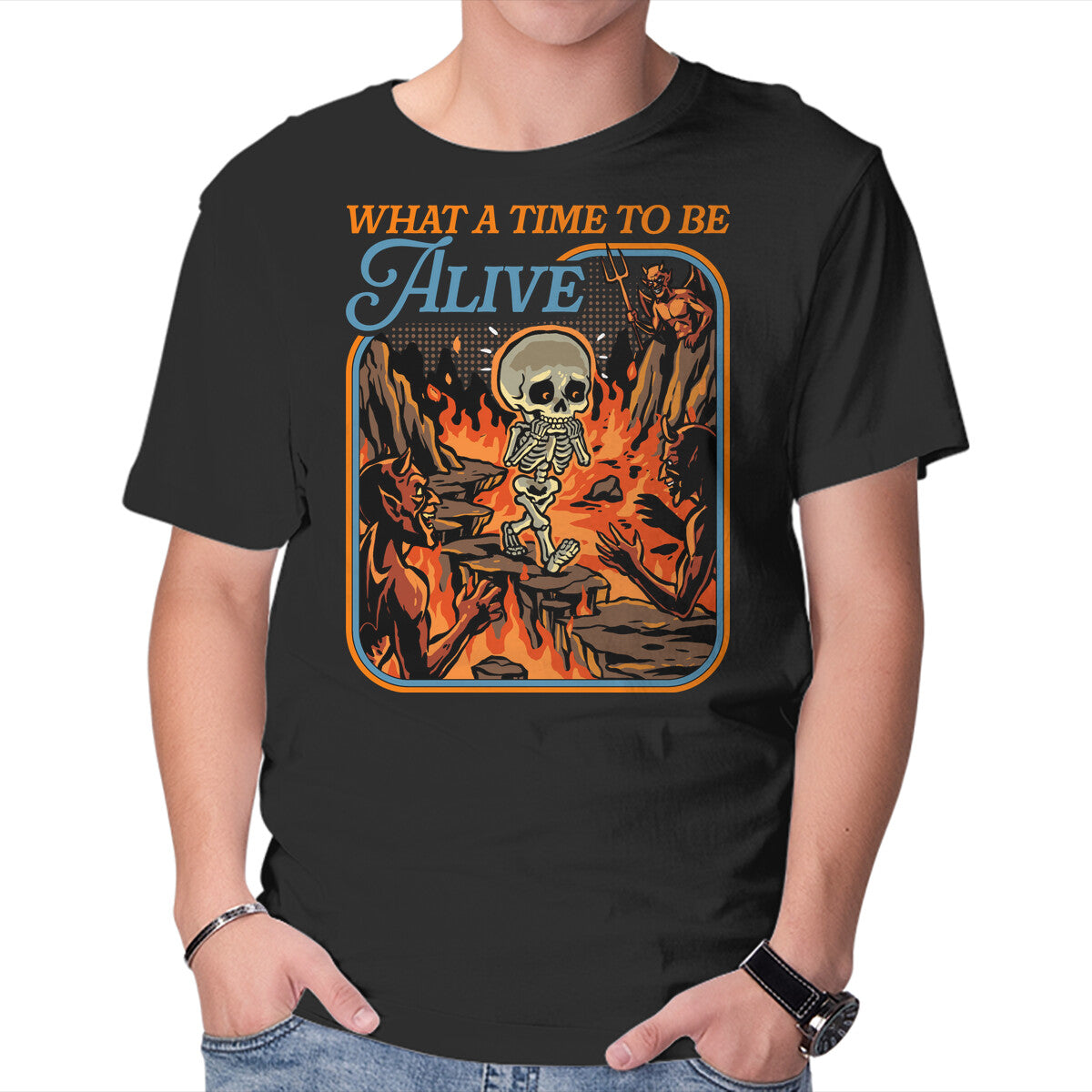 Unisex Crew Neck T-Shirt What A Time To Be Alive Horror Graphic Short Sleeve Casual Tee XXXL