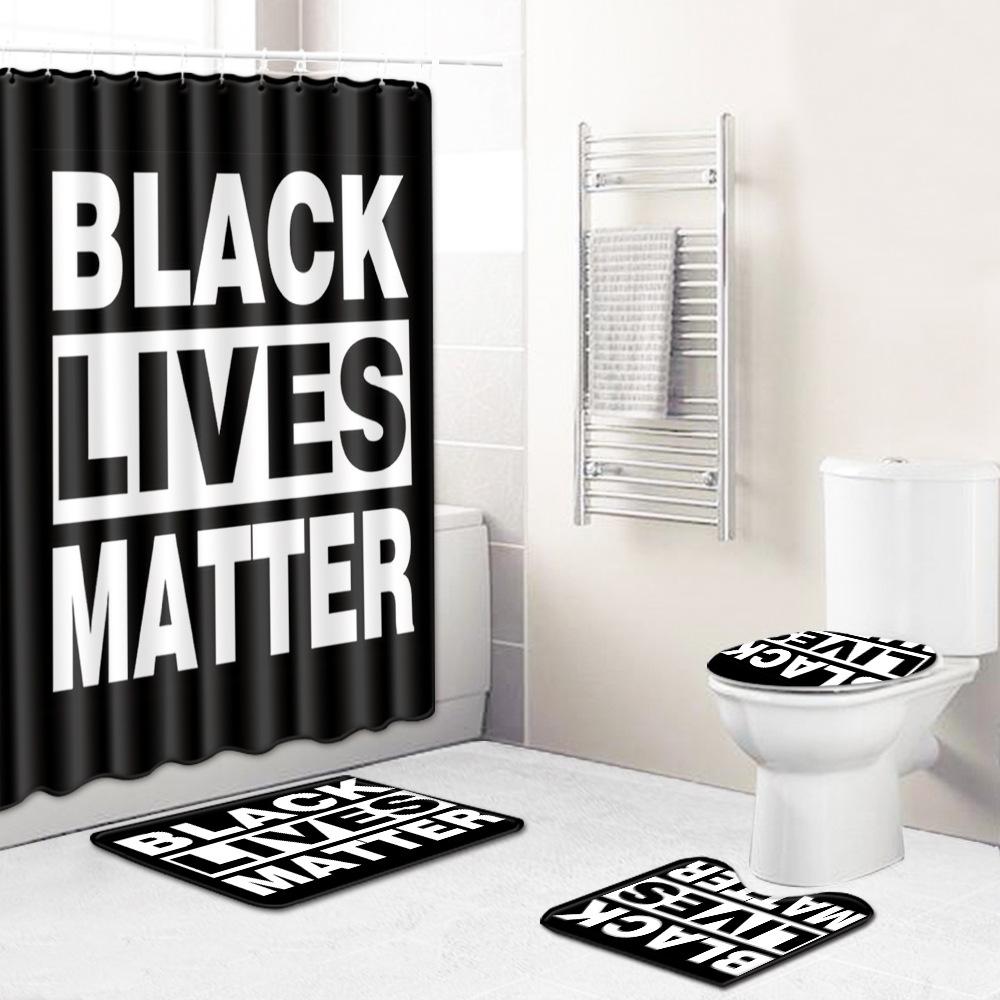Skull Bathroom Shower Curtain Floor Mat Toilet Cover Foot Pad Four-Piece Pattern Size Fixed Zhi