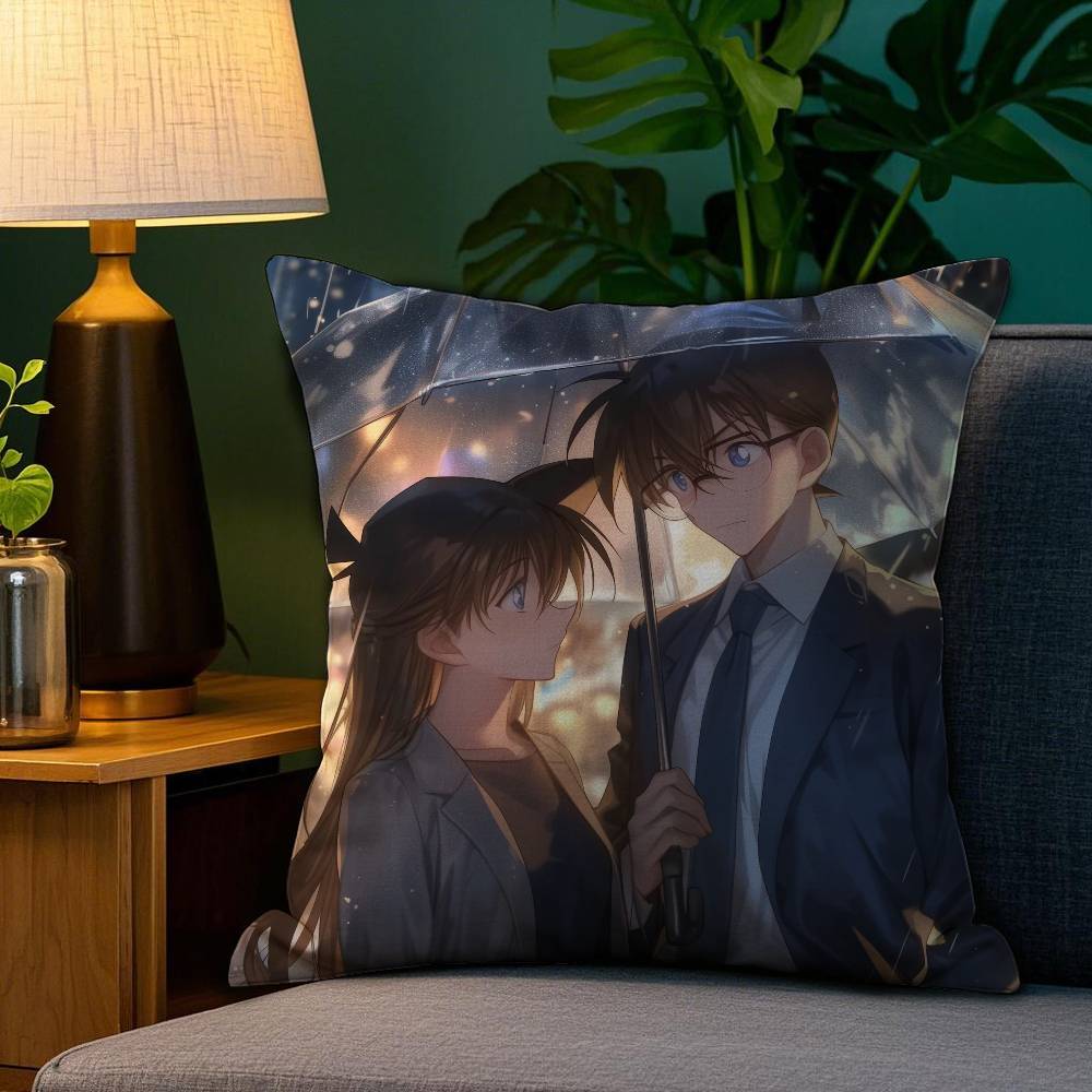 2D-Detective C-Conan Pillow Case Anti-dustmite Pillowcase Invisible Zipper Silky Short Plush Sofa Cushion Cover