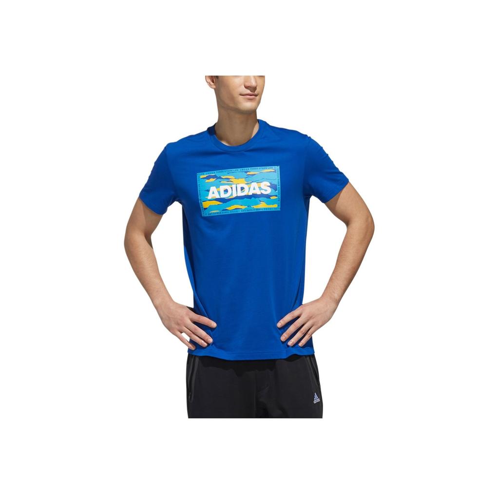 Adidas Letter Print Crew Neck Casual Simple Short Sleeve T-Shirt Men Tops College-Blue FJ6866