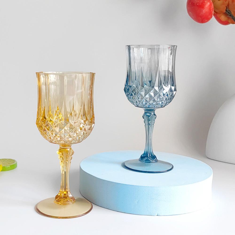 12pcs Plastic Party Wine Glasses Reusable Crystal Pattern Tall Glass Shatterproof Clear Wedding Toasting Glasses Dinner