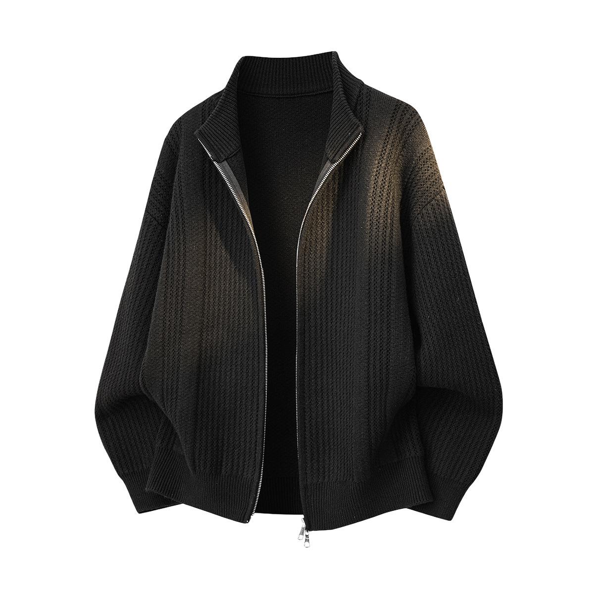 

Men s Korean Style Loose Knit Cardigan - Solid Color, Autumn Casual Versatile Sweater Large чорний