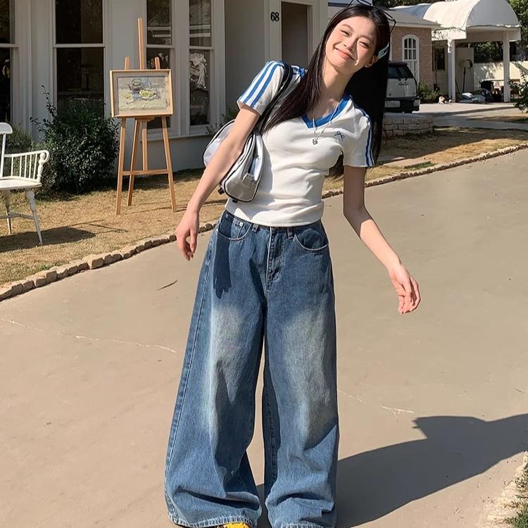 Harajuku Short Sleeve Fashion Pullover Y2k Tops Women's Cotton T Shirt Summer V-Neck Slim Casual T-Shirts for Women