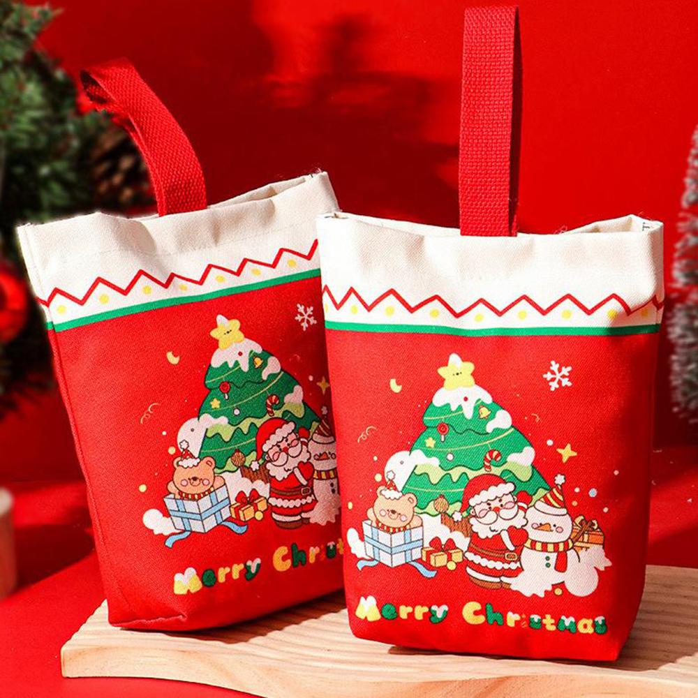 Cute Christmas Canvas Handbag Christmas Eve Candy Snacks Gift Bag Handheld Gift Bag Creative Christmas Companion Gift Other