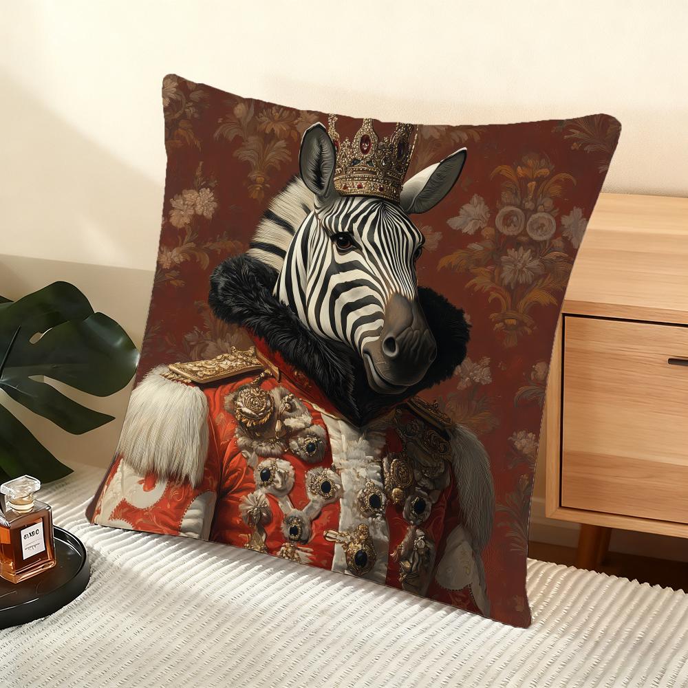 Zebra Dressed Up Portrait Cushion Cover Soft Short Plush Pillow Cover Smooth Cozy Texture Aesthetic Cushion Case Home Decor
