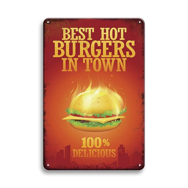 Hot Dog Fresh Hamburgers Metal Tin Signs BBQ Vintage Posters Home Kitchen Wall Decor Iron Plate Painting Fast Food Shop Plaques