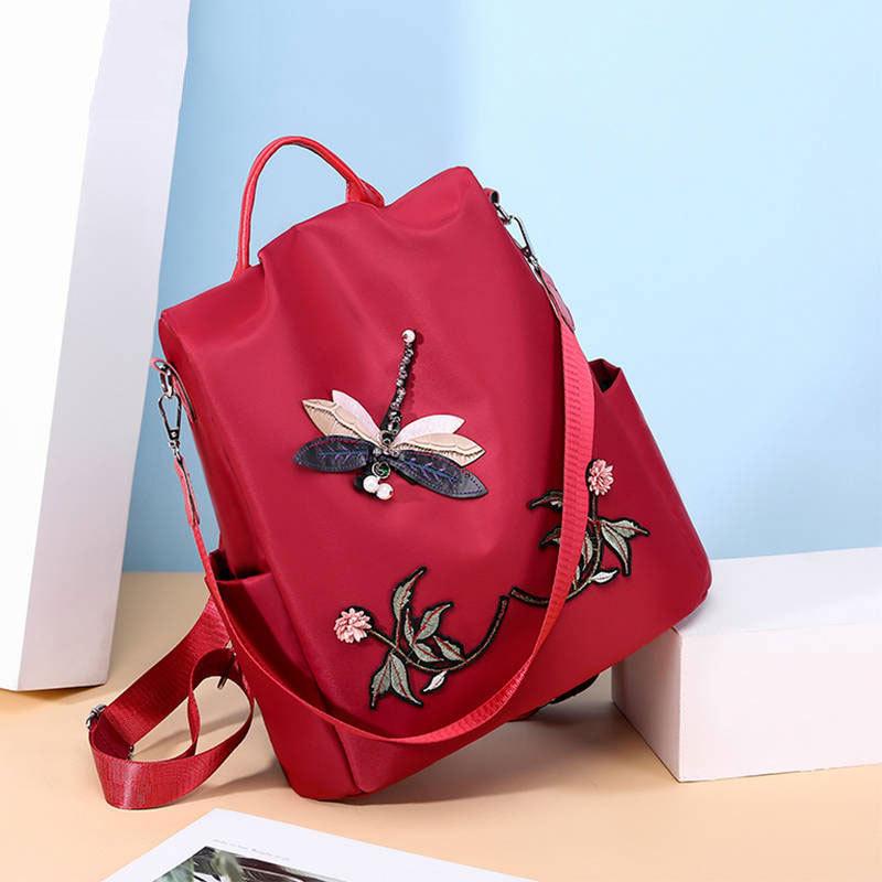 Fashion Embroidery Dragonfly Women Backpack High Quality Waterproof Oxford Shoulders Bag Female Casual Anti-theft Travel Handbag