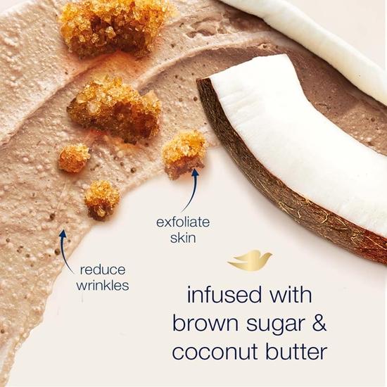 DOVE Exfoliating Body Polish Scrub Dry Skin Brown Sugar & Coconut Butter,Gently Exfoliates & Moisturizes Instant Soft &Sulfate-Free,Coconut Scent,298G