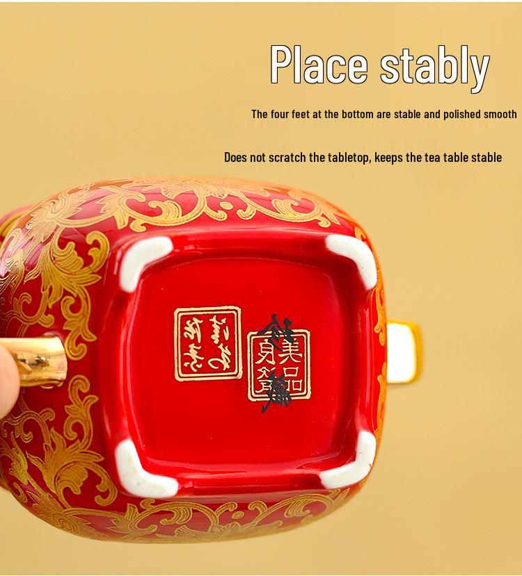 Hand-Painted Enamel Gilded Square Ceramic Teapot Set with Gift Box