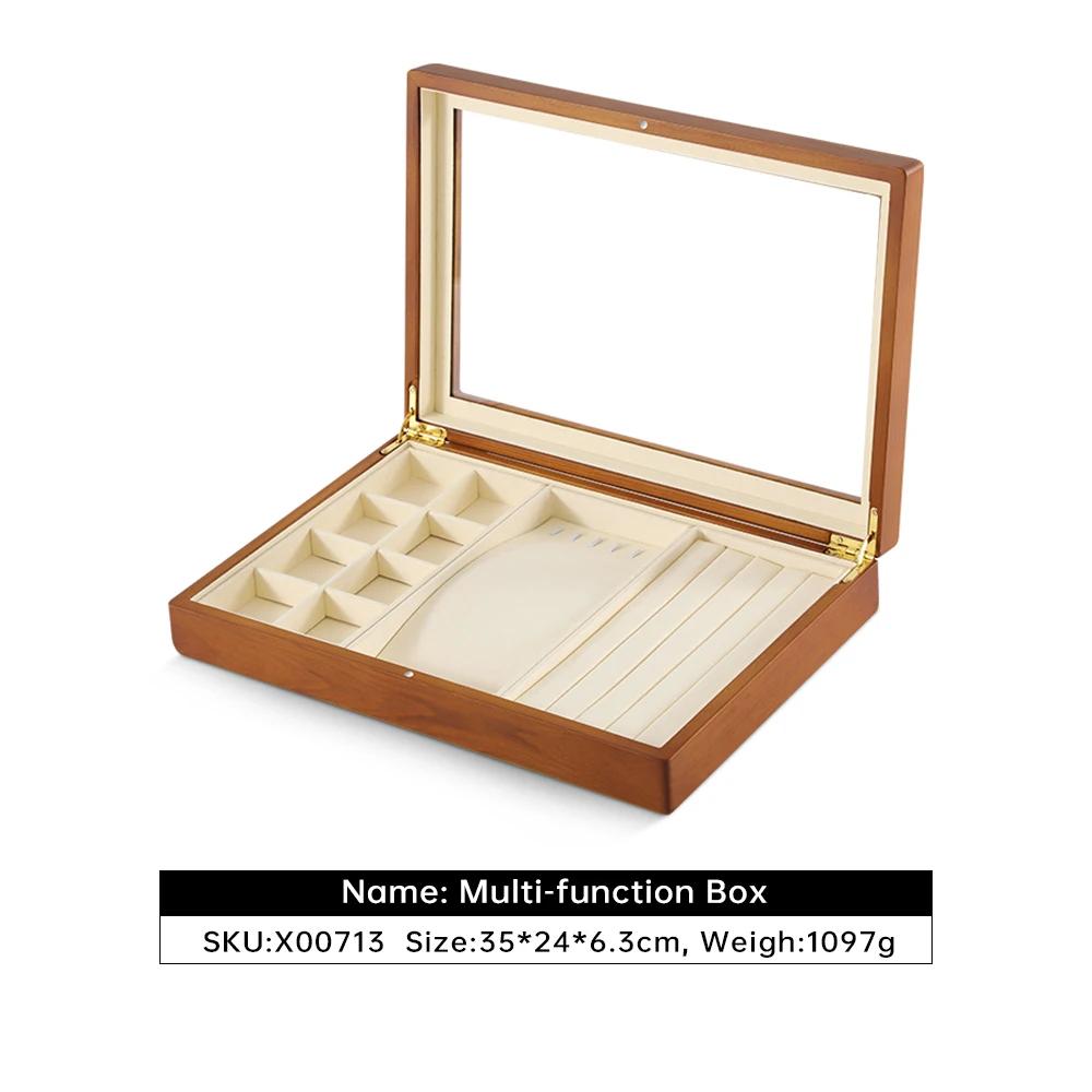 For  Bracelet Necklace Display Case Wooden Ring Earrings Organizer Large Jewelry Storage Box With Cover X007