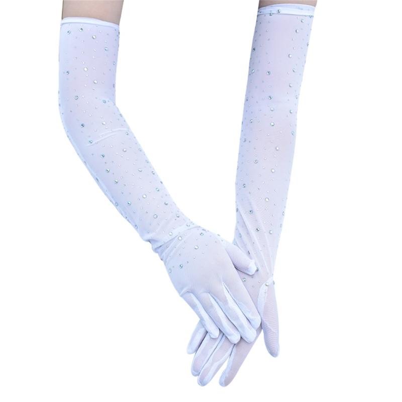 Women Lace Long Gloves with Rhinestones Drilling for Halloween and Prom Event Evening Party 1920S Flapper Costume Gloves