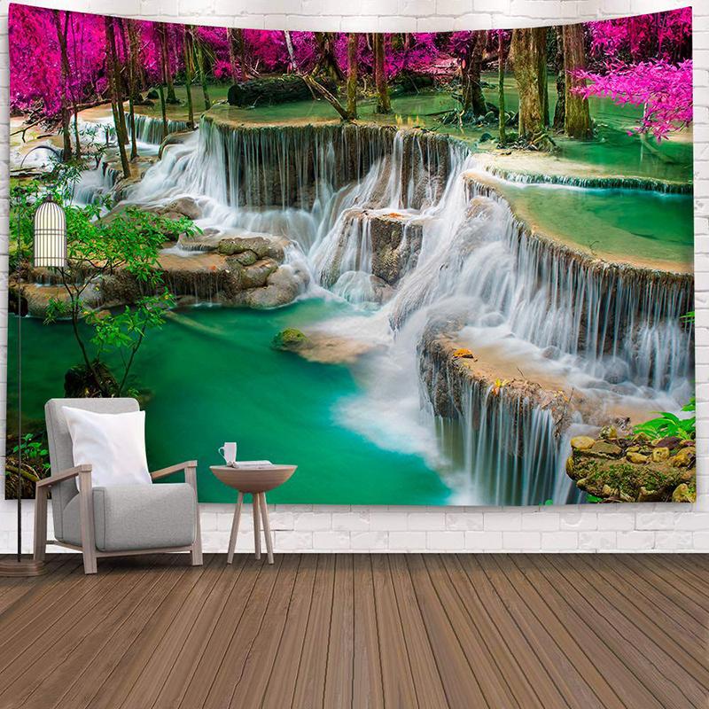 Landscape Forest Waterfall Lotus Cloth Wall Hanging Dawn Ocean Wall Tapestry Beach Tapestry Home Decoration