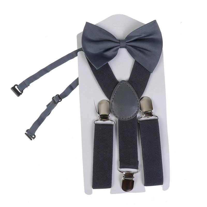 Kids Braces Bow Tie Set, 2.5cm Elastic Adjustable 60cm Y-Back Clip-on Suspenders, Formal Classic Pre-Tied Bowties for 1-9 Years Olds Boys Girls