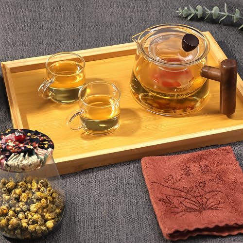 FGIUKC Heat-Resistant Glass Teapot, 500ml, with Wooden Handle, Transparent Glass Teapot with Strainer, Suitable for Green Tea, Black Tea, Fruit Tea, L
