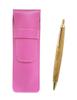 Pink Grained Leather Pen Case and Retro Maple Wood Ballpoint Pen Set (SASP-HS47S)