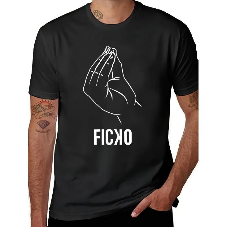 Ficko Men'S Funny Hand Gesture Graphic T-Shirt | Plus Size Casual Short Sleeve Round Neck Tee with Print, Perfect for All-Season Casual Wear &