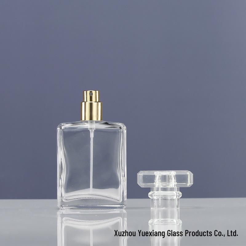 Transparent Glass Perfume Bottles - Square Spray and Screw Cap Design for Travel