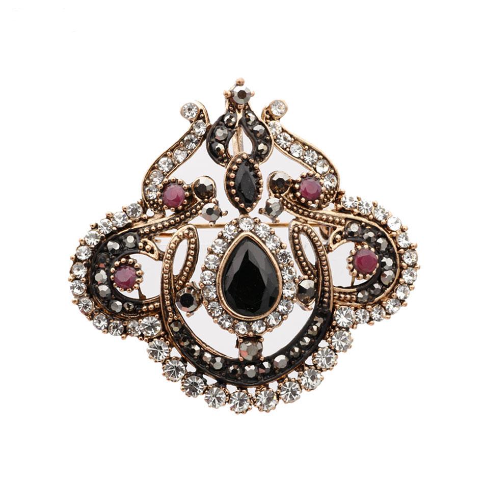 Spilla vintage con fiore in cristallo Spilla da donna color oro antico