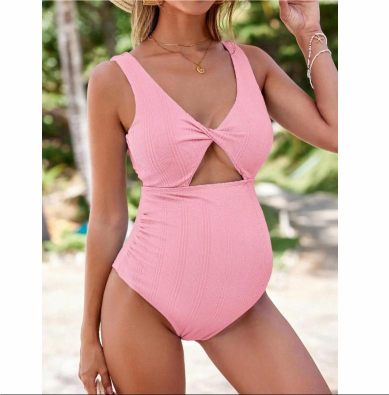 Pregnant Women One-Piece Smiwear Bathing Suit Solid Color Hollow-Out Beach Swimsuits European Bikini Premama Swimwears