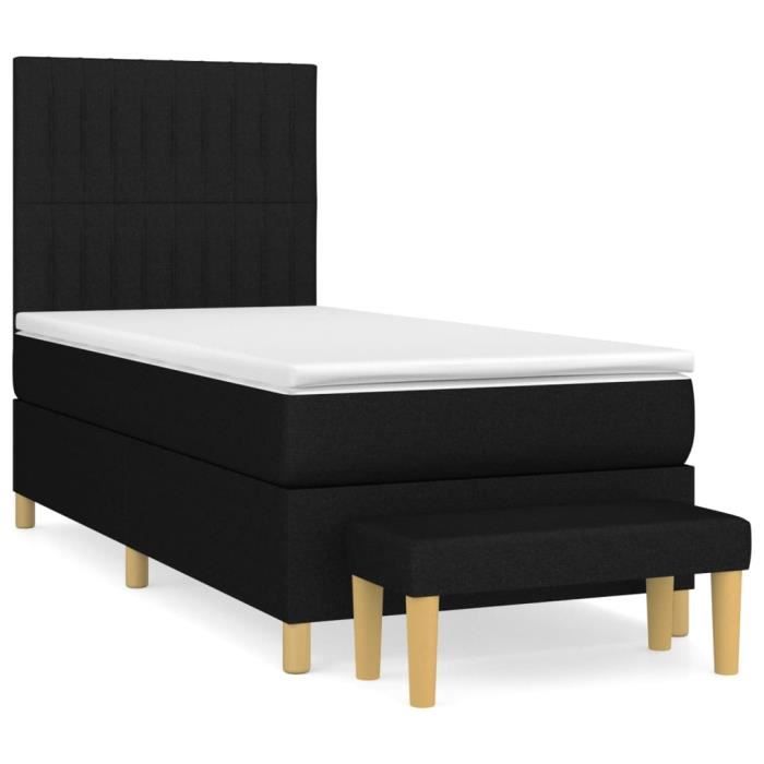 3137271 vidaXL Lit à sommier tapissier et matelas Noir 80x200 cm Tissu