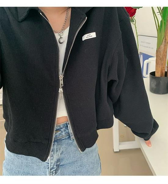 Damjacka med dubbel dragkedja, lång ärm och polokrage - Koreansk stil, lös passform (Vår/Höst 2022)