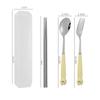 Cute Cartoon Travel Tableware with Case Portable Utensils Cutlery Set Reusable Flatware Silverware Include Fork Spoon with Case