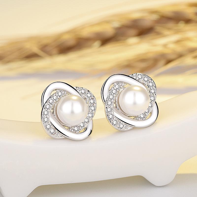 Qiaolanxuan Silver Needle Zircon Pearl Earrings Fashion Women's Jewelry