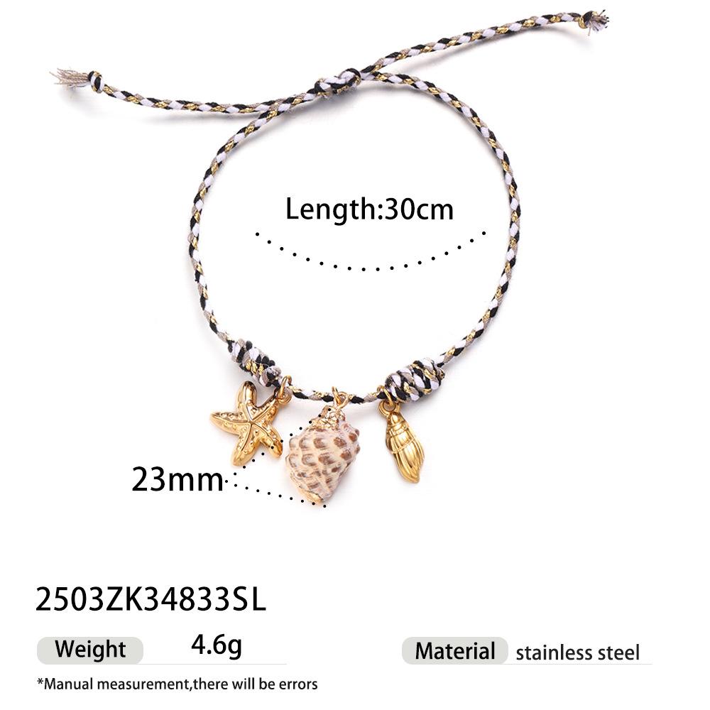 Hypoallergenic Braided String Bracelet Waterproof Gold Starfish Conch ShellPendant Adjustable Hand Woven Friendship Jewelry Gift