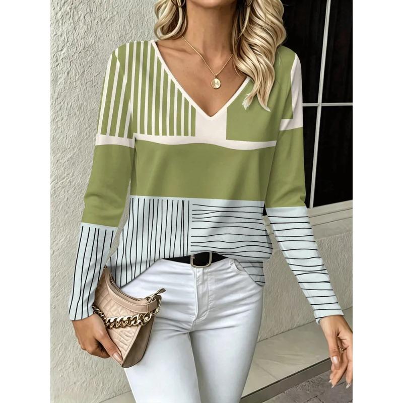 Women's Autumn 3D Printed V-Neck Long Sleeve T-Shirt