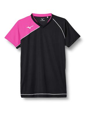 Mizuno Vêtements de Volley-ball, Maillot de Match à Manches Courtes, Évacuation de l'Humidité, Séchage Rapide, Unisexe, V2MA8001, Taille 98, Noir x Rose Baie, L