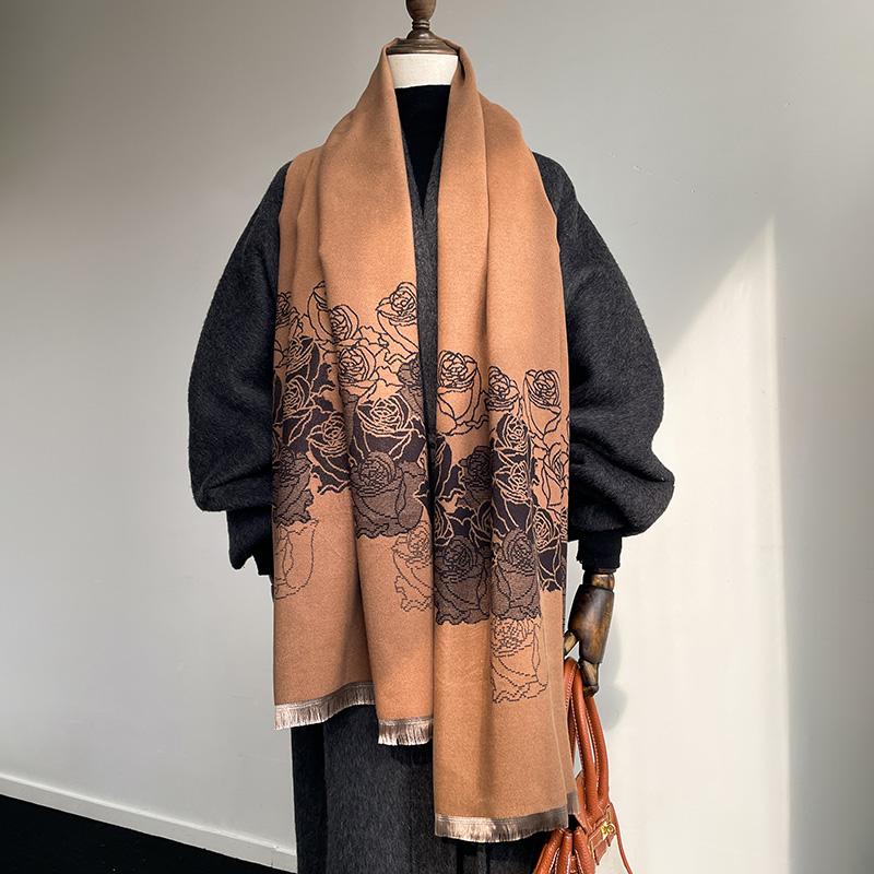 New Luxury Design Winter Two-Sided Cashmere Jacquard Scarves High Quality Women Thicken Wrap Shawl Ladies Wool Pashmina Scarf