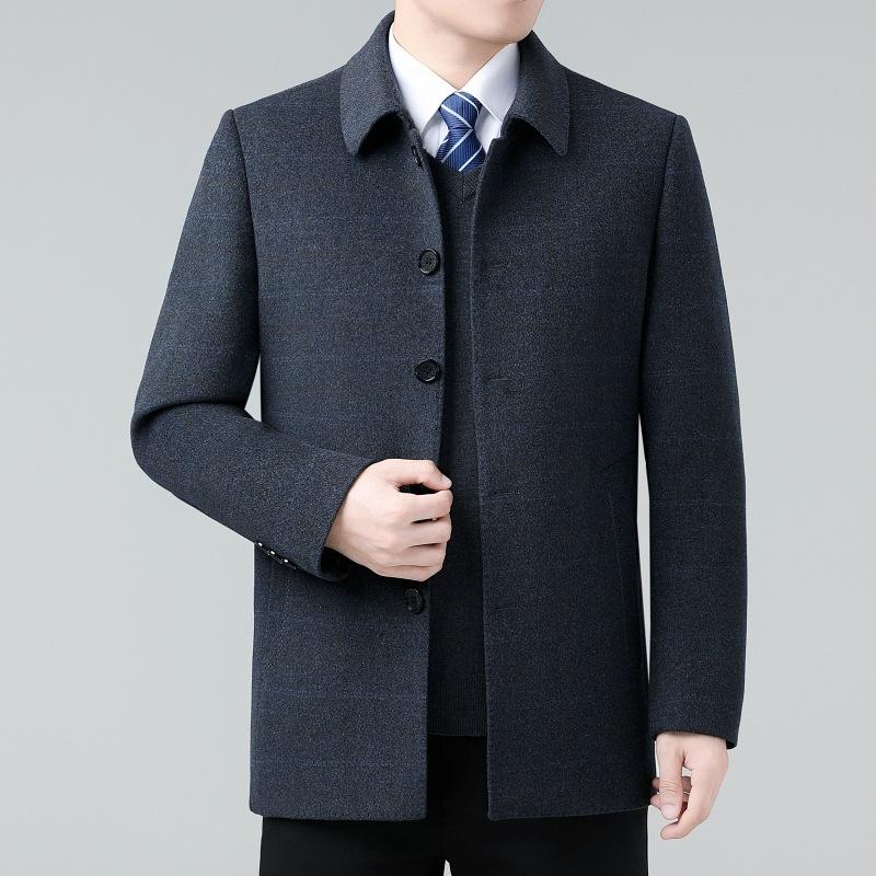 

Winter daddy cashmere coat for middle-aged men, removable down lining woolen coat, middle-aged and elderly woolen jacket 195