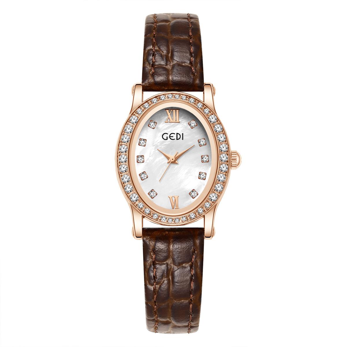 Light Luxury Diamond-Encrusted High-Value Women S Watch Niche High-End Exquisite Retro Oval Watch Women S Leather Watch