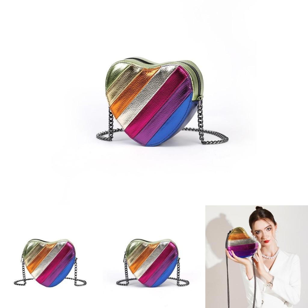Vintage Inspired Colorful Chain Crossbody Bag In Heart Shape For Trendy Travel