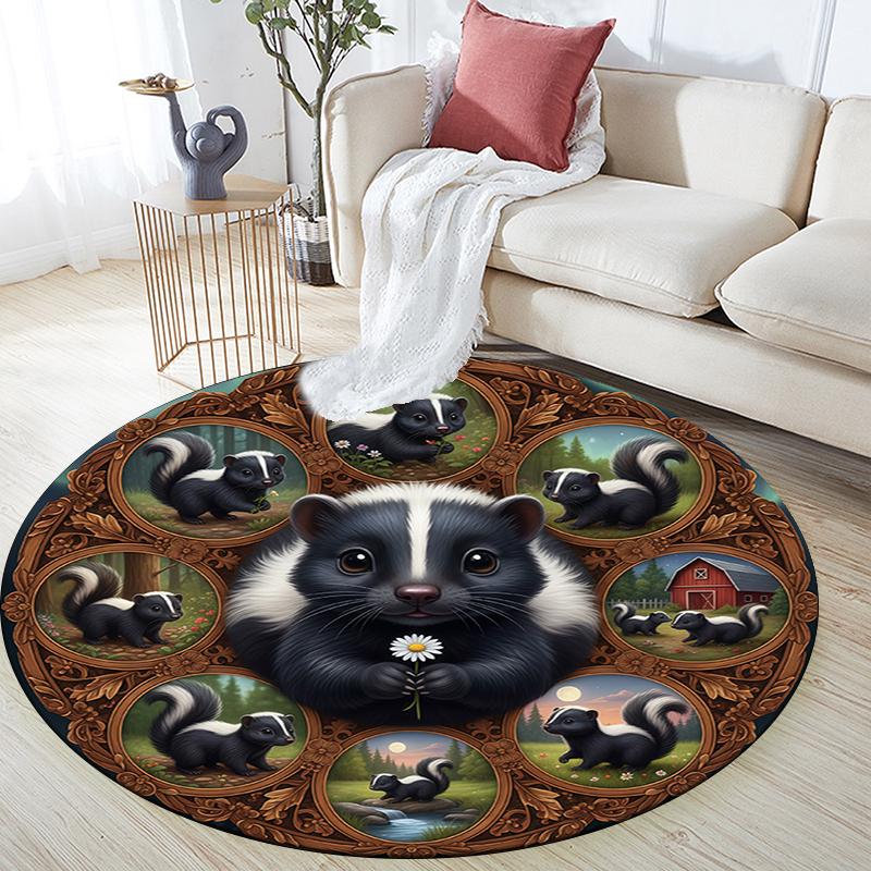 Tappeto Rotondo con Stampa Cartoon, Tappeto per Soggiorno Camera da Letto Divano Sala Giochi Decorazione, Tappetino Antiscivolo