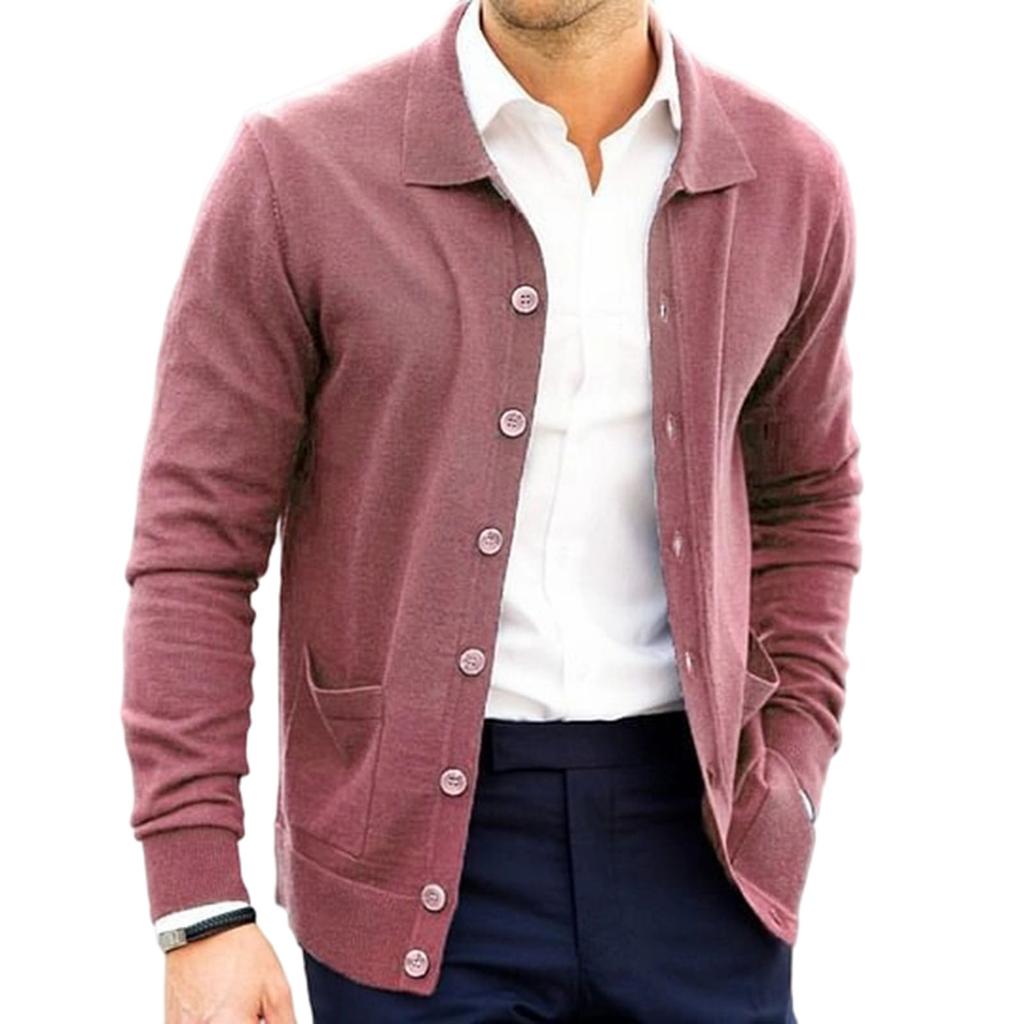 Men's Flip Collar Cardigan Loose Fashion Single- Buckle Sweater Coat