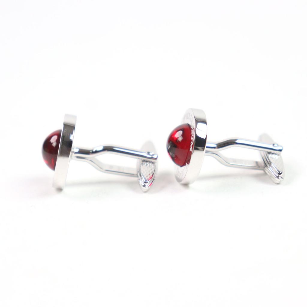 Excellent Dunhill Cufflinks  Engraved logo Round shape Silver Red Colored stone Used