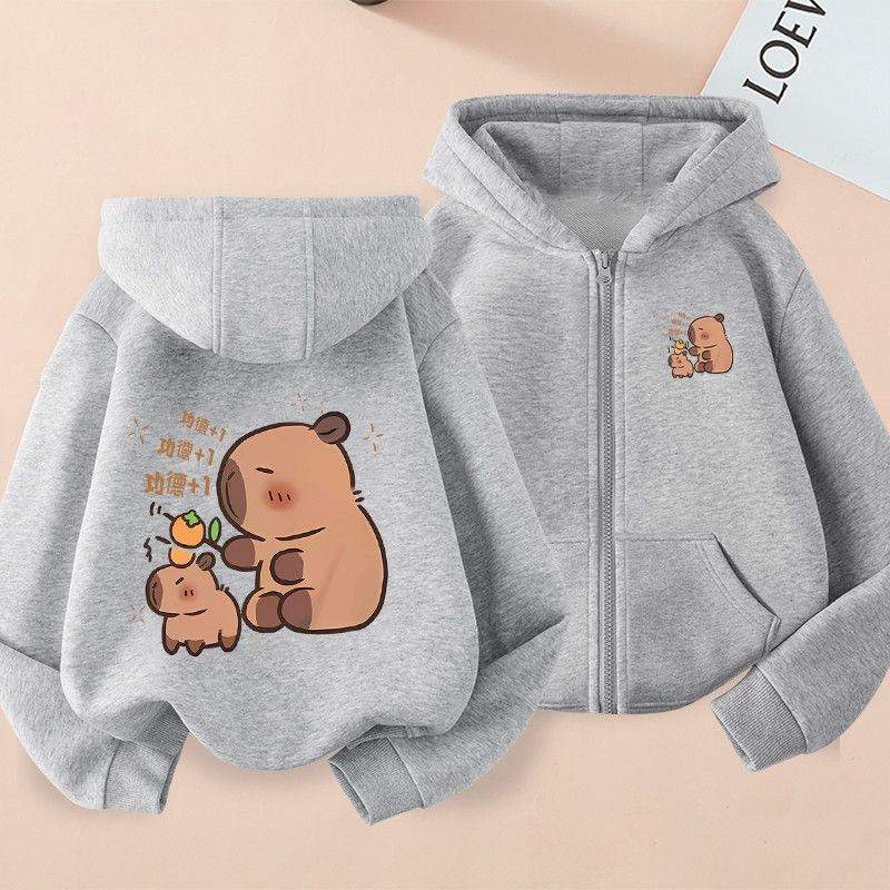 Cute Capibara Cartoon Hoodie for Children, Casual Coat for Boys and Girls Autumn and Winter