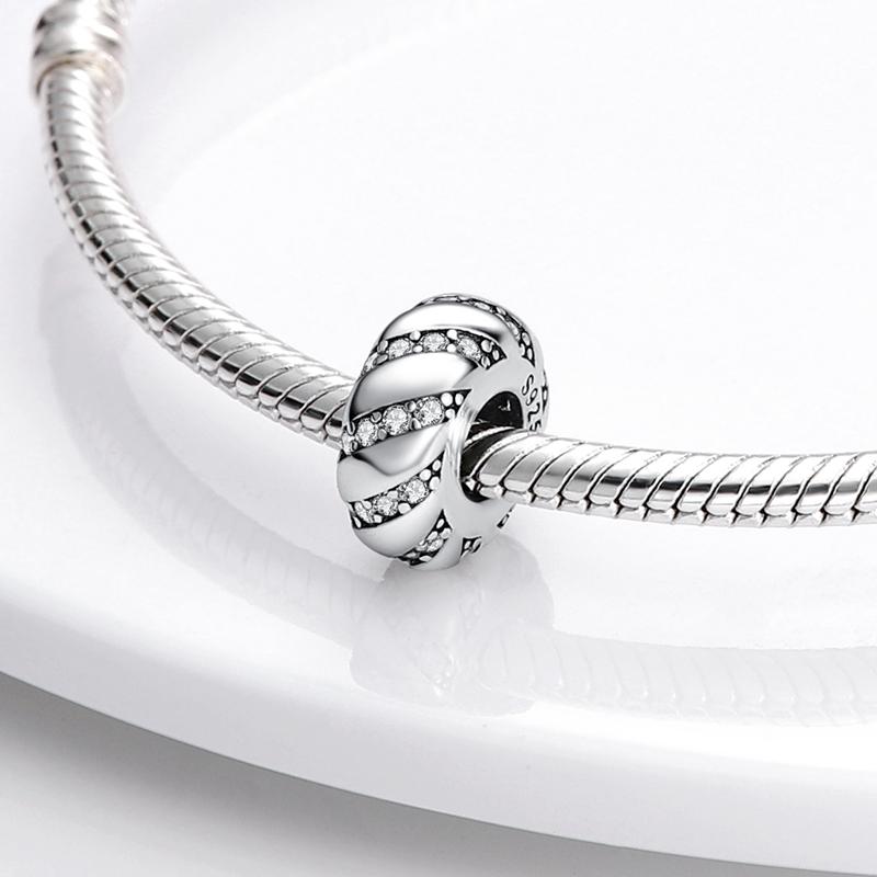 925 Silver Clasp Spacer CZ pave Clip Beads Charms Silicone Spacer Stopper Charm fit Bracelet Jewelry Clip