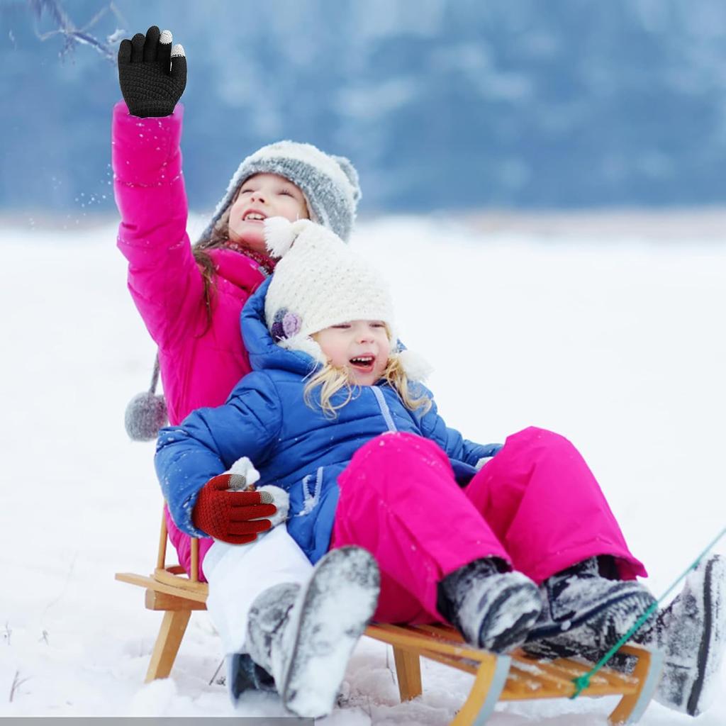 ONESING Kids Knit Gloves - Stretchy Gloves for Boys Girls Winter, Solid Finger Gloves for Children