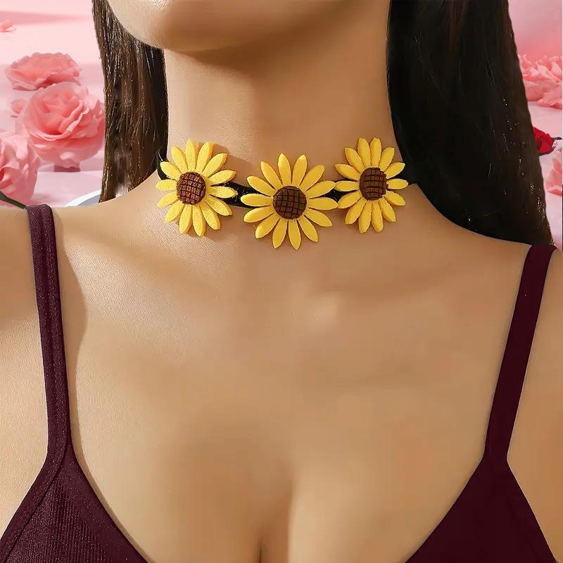 Модный тренд Подвеска-чокер с наклейкой подсолнуха Свежая мода Сезон весна-лето
