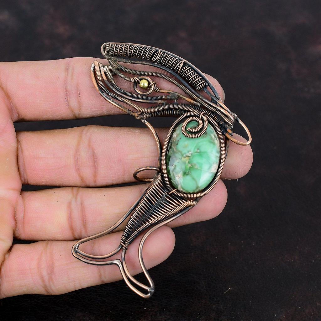 Variscite Pendant Copper Wire Wrapped Pendant Variscite Jewelry Handmade Fish Design Pendant Copper Jewelry Gemstone Pendant Gift For Mother