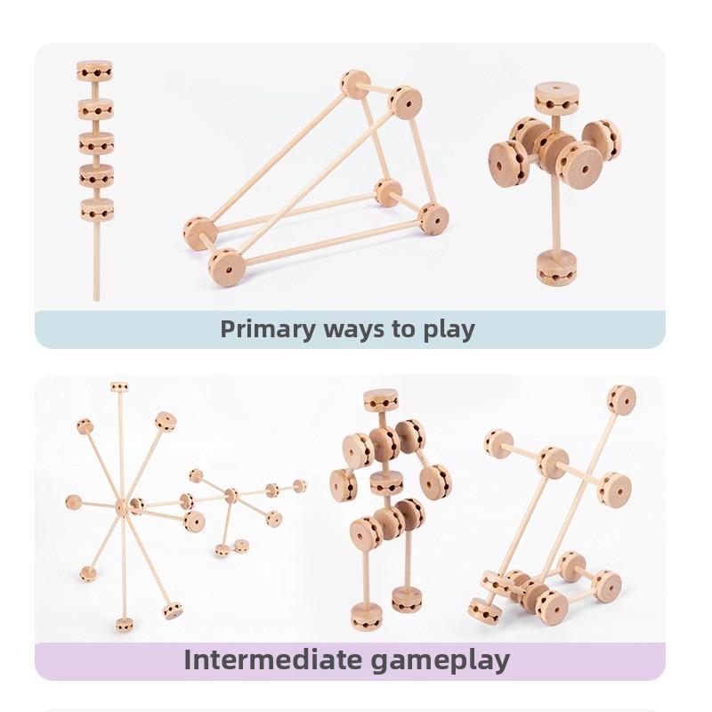 Building Blocks Wooden Skeleton Structure Free Transform Kids Educational Toy