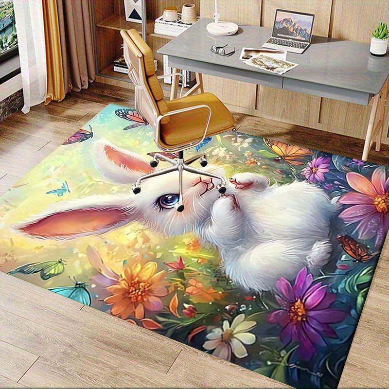 Office Carpet Soft Bunny & Butterfly Design for Sofa Protection Under Chairs, Cute Animal Print Rug