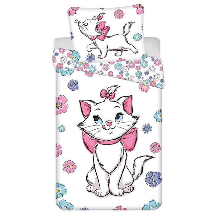 Disney Marie Aristocats children's bed linen with flowers, 140 x 200 cm duvet, 70 x 90 cm pillow, 100% cotton