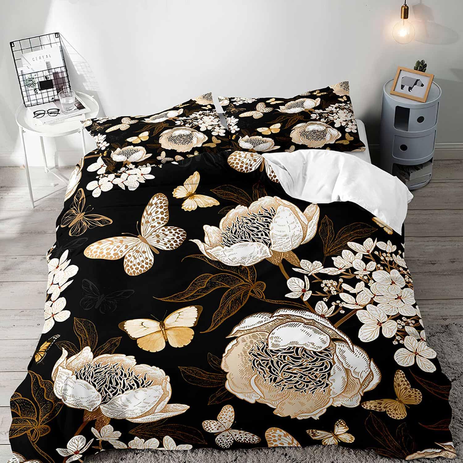 Акварельная винтажная цветочная пододеяльник Ботанический цветочный принт Трехсекционный комплект для декора женской спальни с двумя наволочками EU Single(135x200cm)