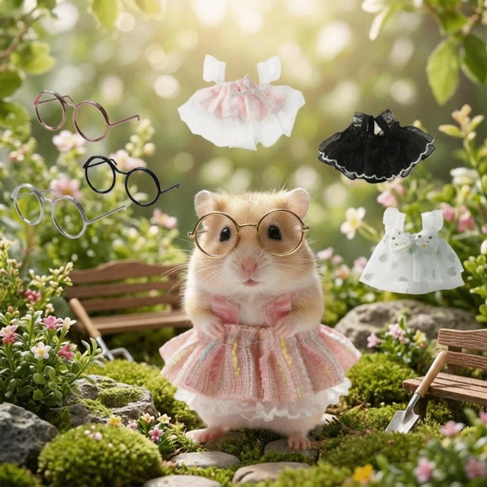 Pet Vest Adorable Hamster Princess Dress Breathable Soft Pet Dress Eyeglasses Set Lightweight Pet Puff Skirt Fancy Rats