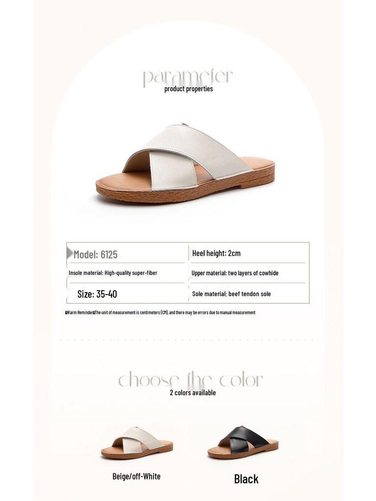 2025 Špičkové dámské módní sandály z pravé kůže - Všestranná plochá plážová obuv