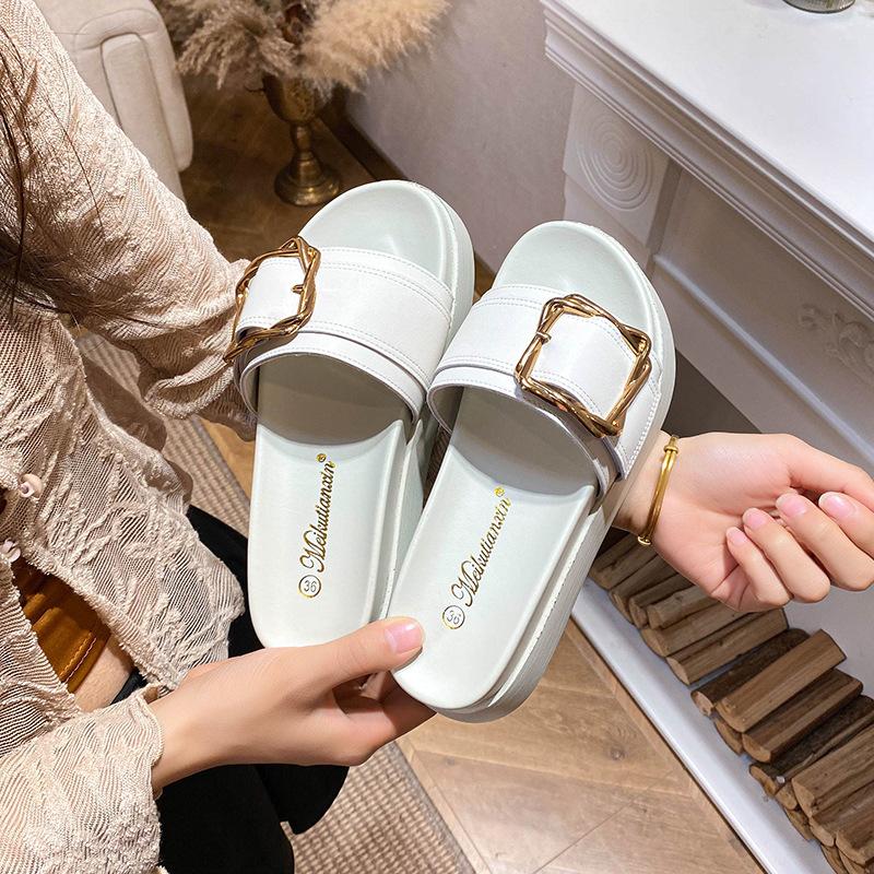 Leather version~ Slippers women's outer wear 2025 new summer fashion versatile thick bottom non-slip women's sandals beach
