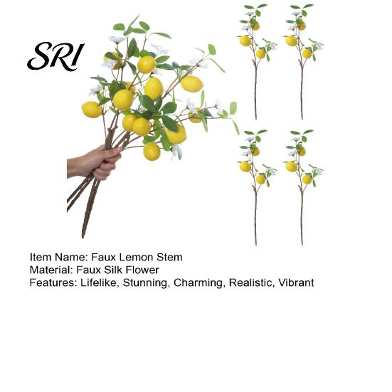 Luxury Faux Fruit Decor Artificial Lemons Branches 9 Head Lemon Fruits with Stem Realistic Lifelike Fake No Watering Plant Greenery Tree Branch